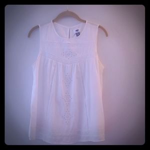 White Crochet Detail Flowy Tank